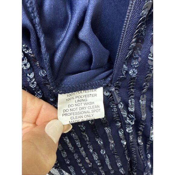 Mac Duggal Size 14 Navy Blue 5578 Sequined Short Sleeve Cocktail Evening Dress - Picture 11 of 11